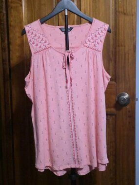 Pink Light Airy Sleeveless Top Ties At Neck 60% Cotton 40% Modal XL Eddie Bauer
